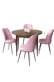 Hanah Home Juego de Mesa y Sillas de Comedor 5 Piezas Barroco Rosa Tablero Partículas Melaminado Patas Metal